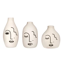 Outlet Sass and Belle Abstract Face White Vases - Set of 3