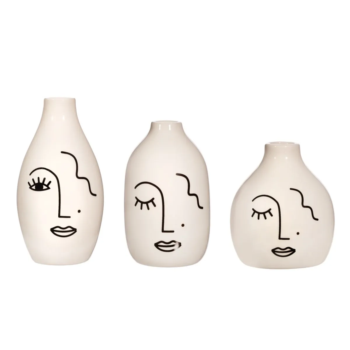Outlet Sass and Belle Abstract Face White Vases - Set of 3