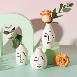 Outlet Sass and Belle Abstract Face White Vases - Set of 3