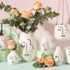 Outlet Sass and Belle Abstract Face White Vases - Set of 3