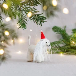 Sass and Belle Afghan Hound in Santa Hat Hanging Decoration