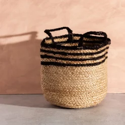 New Sass and Belle Black Stripe Jute Storage Basket