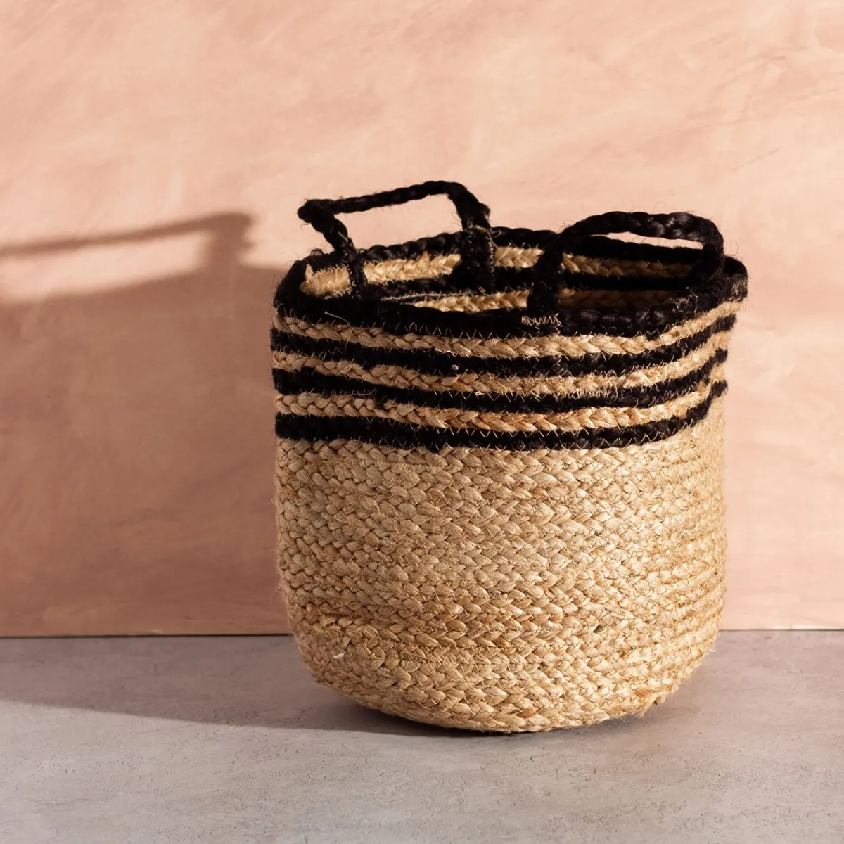 New Sass and Belle Black Stripe Jute Storage Basket