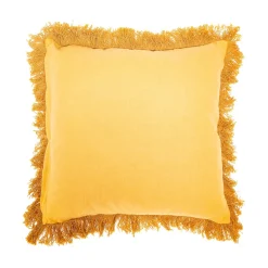Online Sass and Belle Block Print Fringed Cushion Cover Mustard