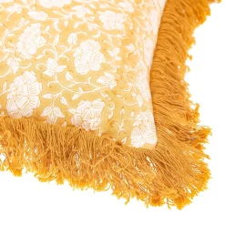 Online Sass and Belle Block Print Fringed Cushion Cover Mustard