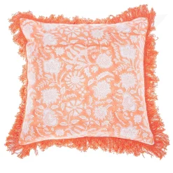 Sale Sass and Belle Block Print Fringed Cushion Cover Terracotta