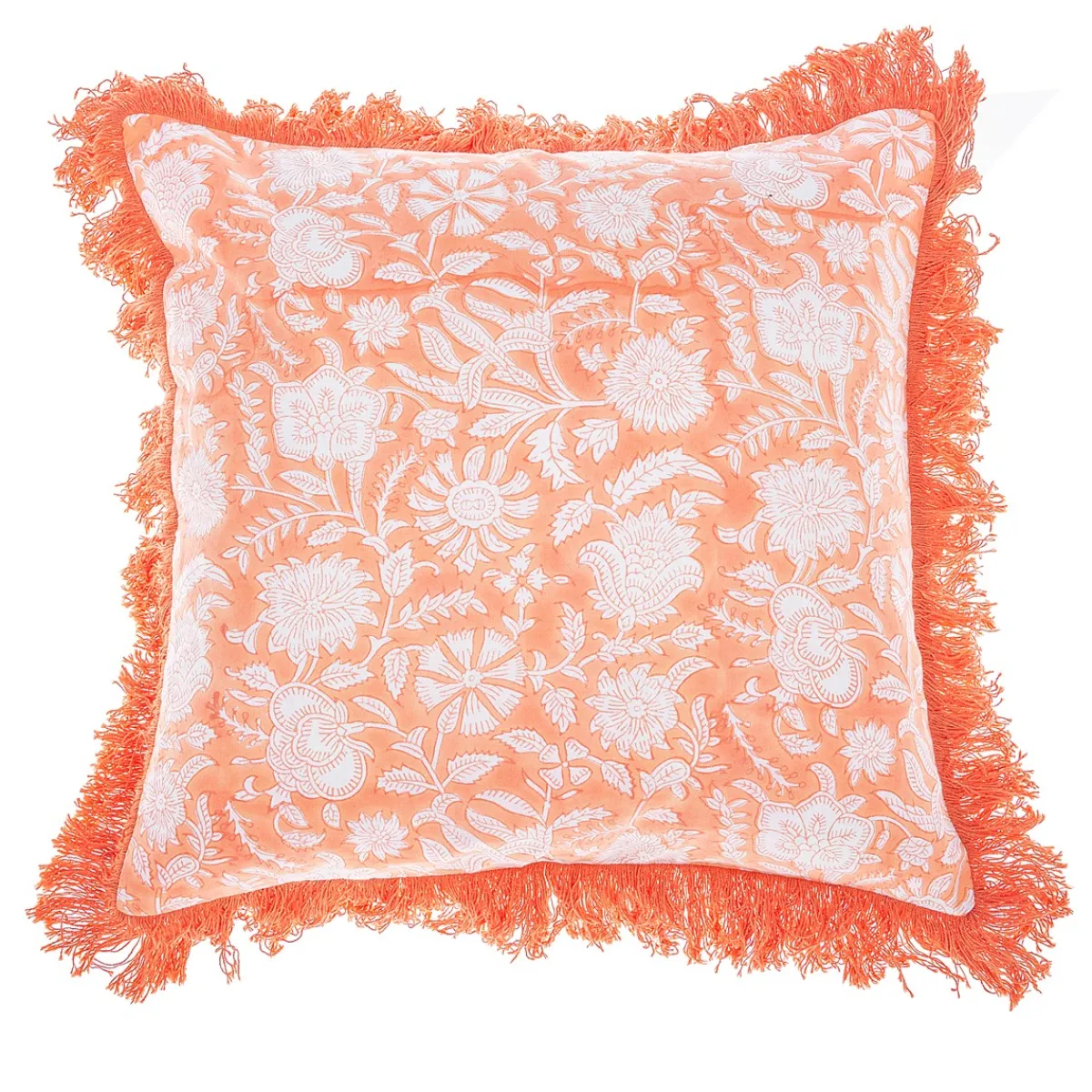 Sale Sass and Belle Block Print Fringed Cushion Cover Terracotta
