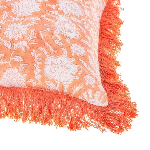 Sale Sass and Belle Block Print Fringed Cushion Cover Terracotta