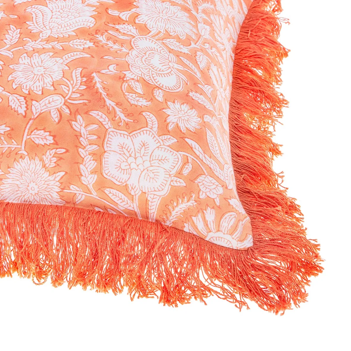 Sale Sass and Belle Block Print Fringed Cushion Cover Terracotta
