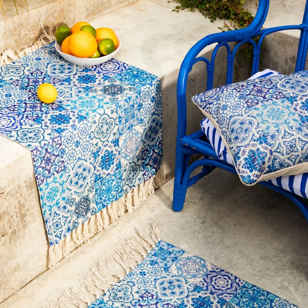 Clearance Sass and Belle Blue Tile Print Rug Small