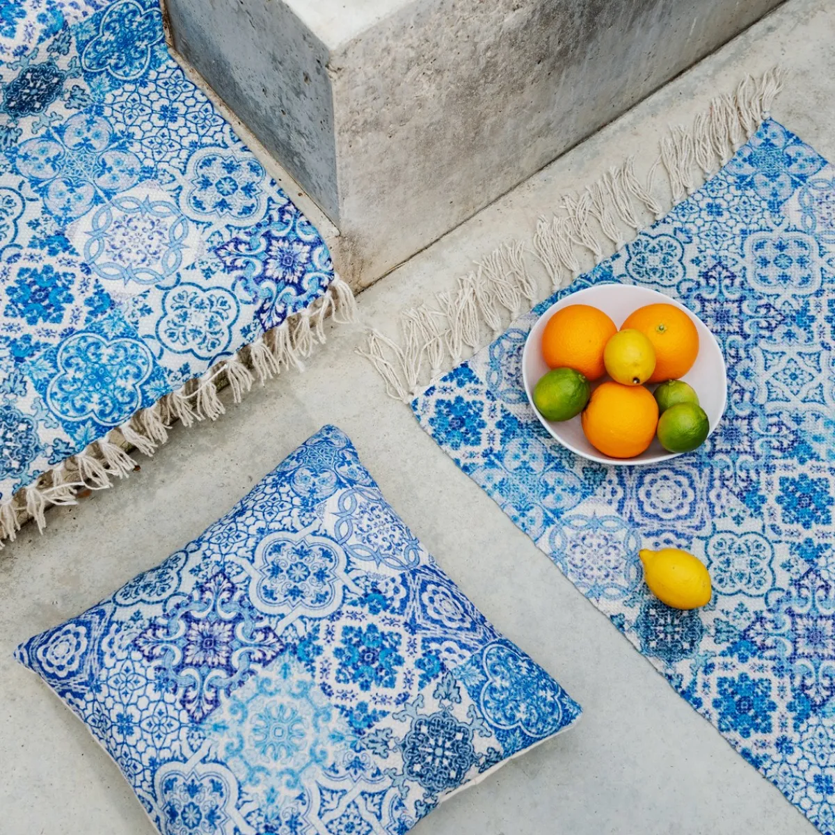 Clearance Sass and Belle Blue Tile Print Rug Small