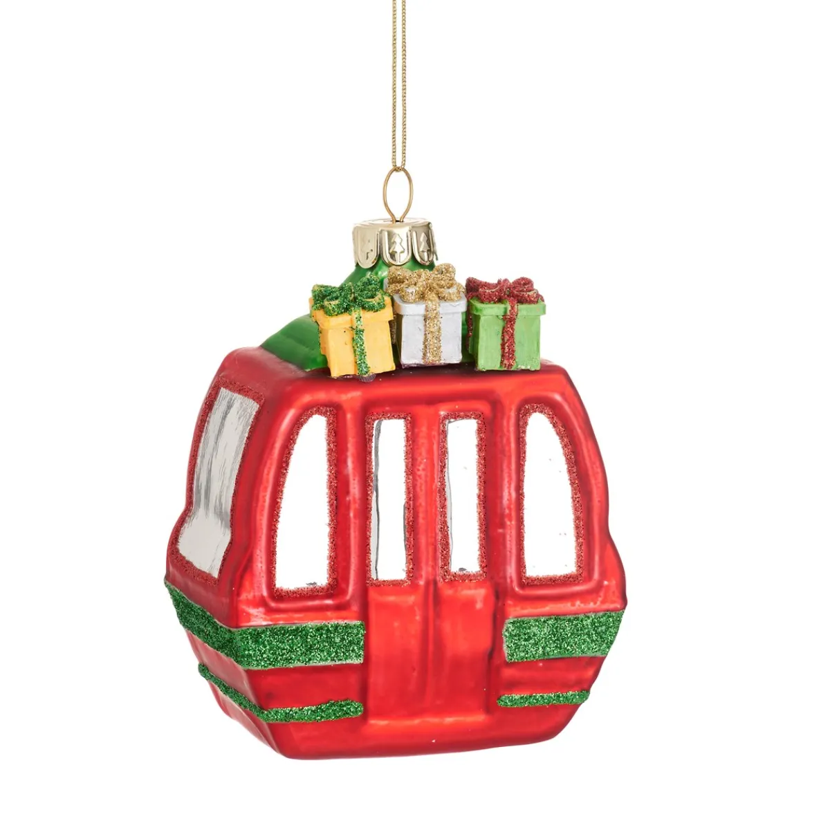 Sass and Belle Cable Car with Presents Shaped Bauble