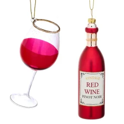 New Sass and Belle Christmas Cheer Red Wine and Glass Shaped Bauble - Set of 2