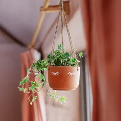 New Sass and Belle Eyes Shut Terracotta Hanging Planter