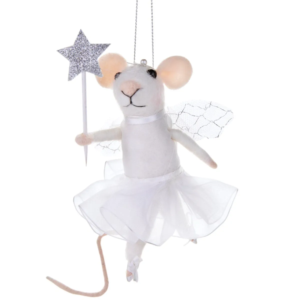Clearance Sass and Belle Fairy Mouse with Star Wand Felt Hanging Decoration White