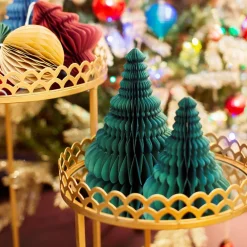 Outlet Sass and Belle Forest Green Honeycomb Tree Standing Decoration - Set of 2