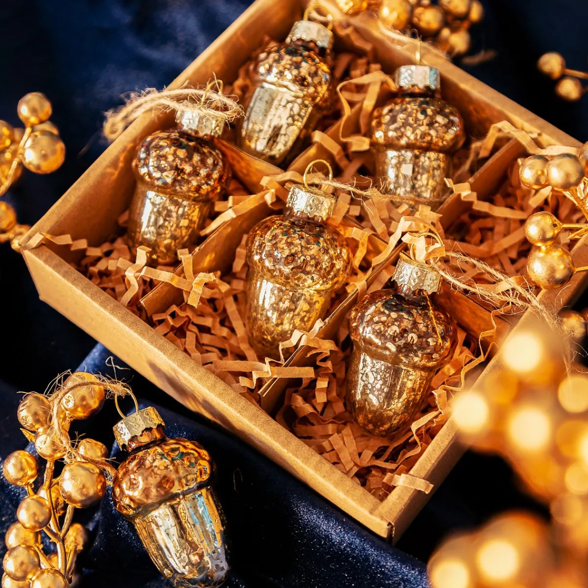 Hot Sass and Belle Golden Acorn Baubles - Set of 6