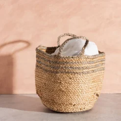 New Sass and Belle Grey Stripe Jute Storage Basket