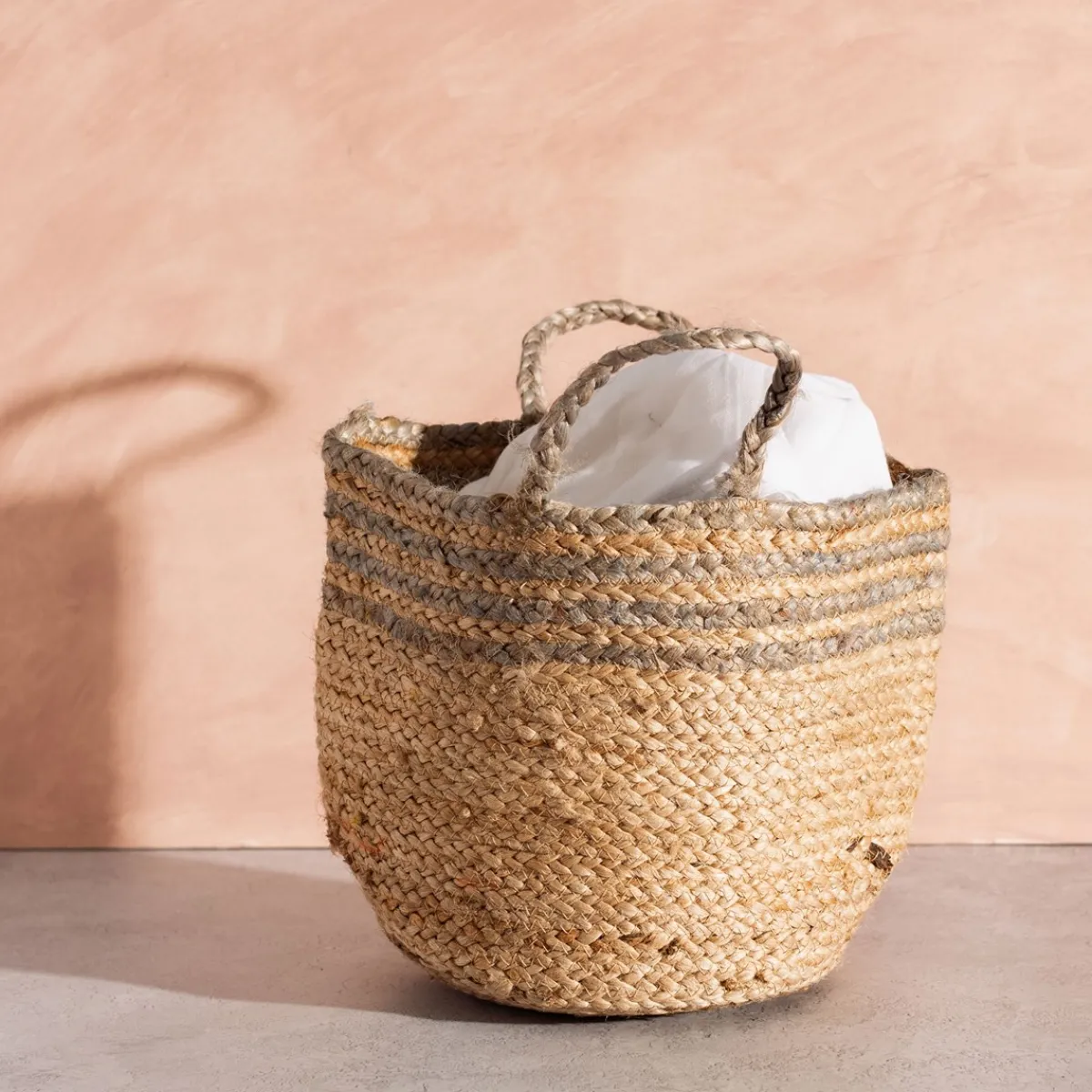 New Sass and Belle Grey Stripe Jute Storage Basket