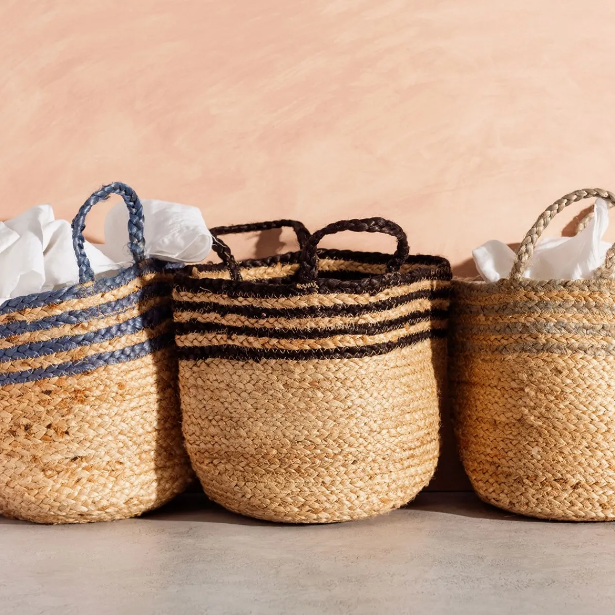 New Sass and Belle Grey Stripe Jute Storage Basket