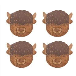 Hot Sass and Belle Highland Cow Wooden Coasters - Set of 4