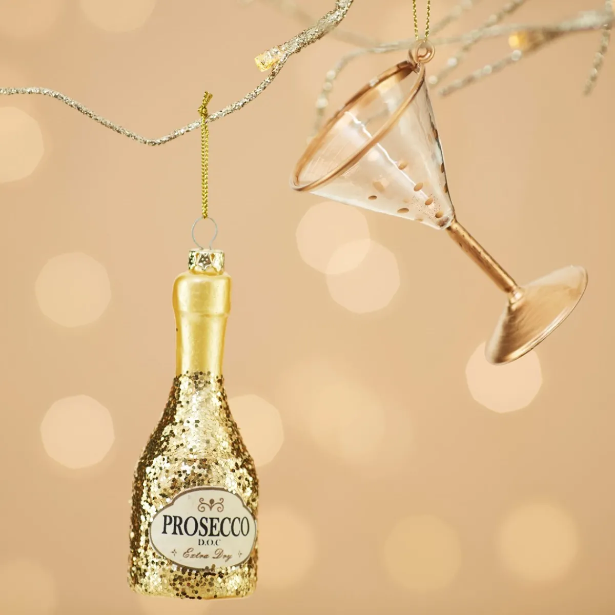Clearance Sass and Belle Lets Celebrate Glitter Prosecco Bottle Shaped Gold Bauble