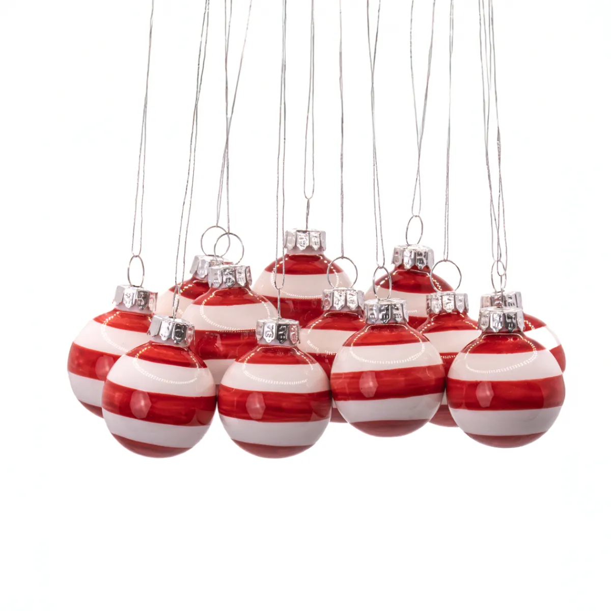 Outlet Sass and Belle Mini Bauble Red & White Stripe - Set of 12
