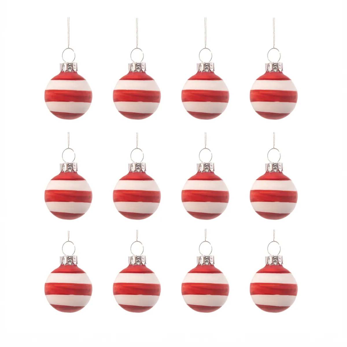 Outlet Sass and Belle Mini Bauble Red & White Stripe - Set of 12