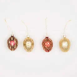 Clearance Sass and Belle Red & Gold Heirloom Oval Baubles - Set of 4