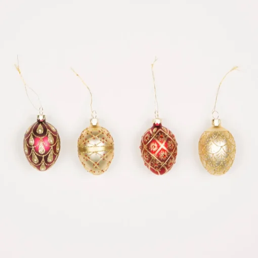 Clearance Sass and Belle Red & Gold Heirloom Oval Baubles - Set of 4