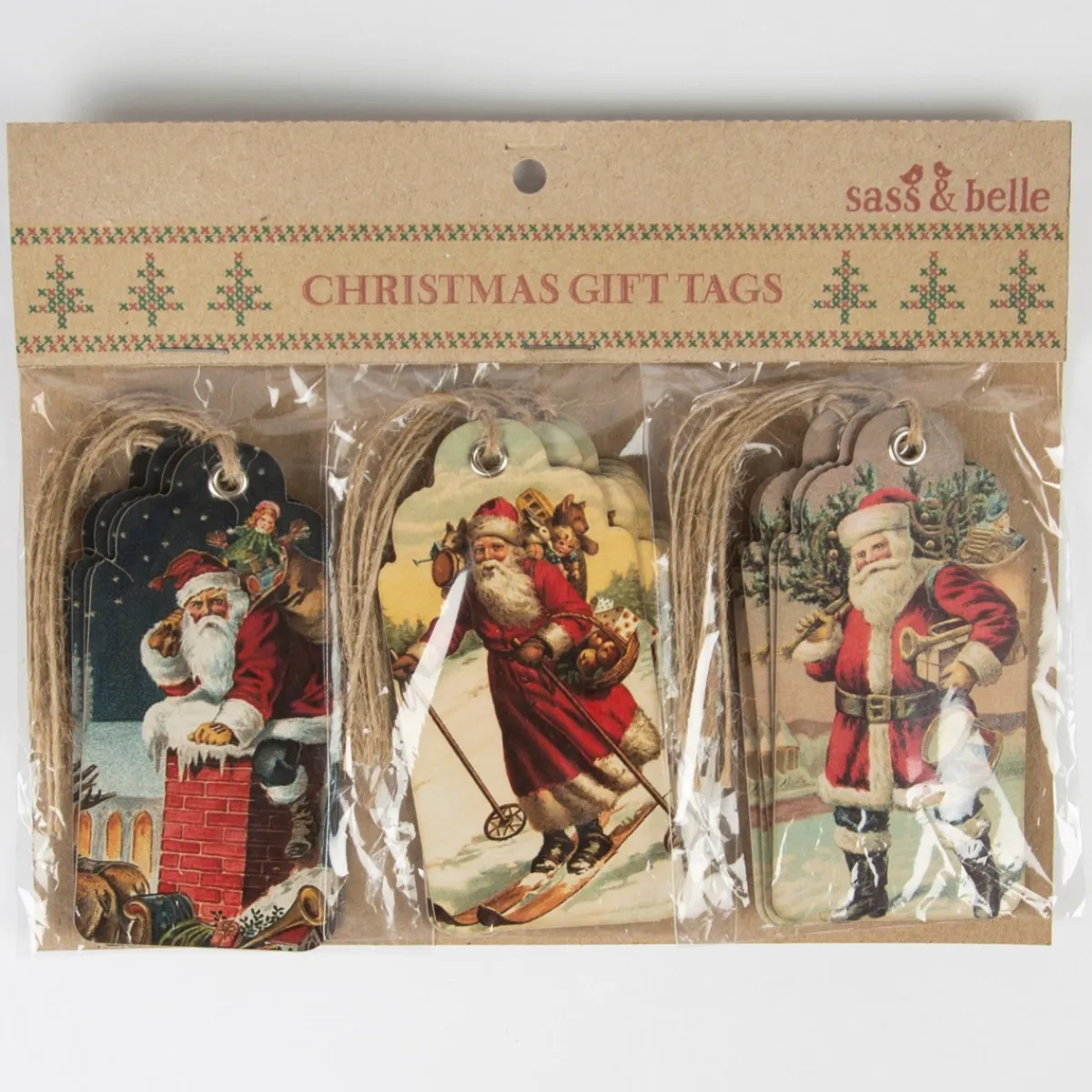 Discount Sass and Belle Retro Vintage Father Christmas Scene Gift Tags - Set of 15