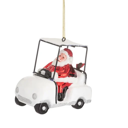 Clearance Sass and Belle Santa in a Golf Buggy Shaped Bauble