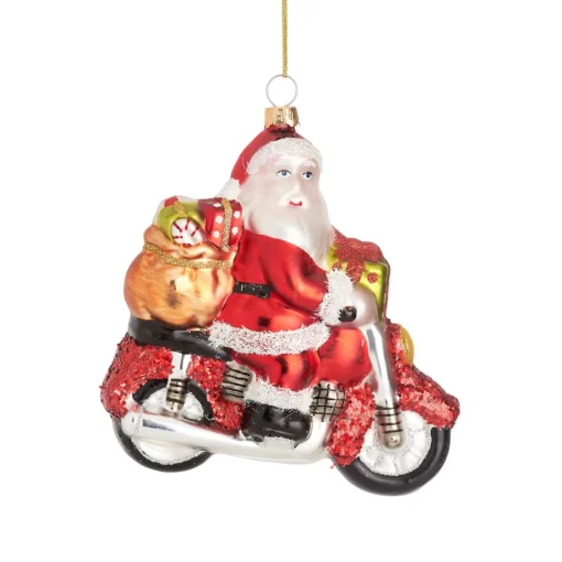 Discount Sass and Belle Santa on a Motorbike Shaped Bauble