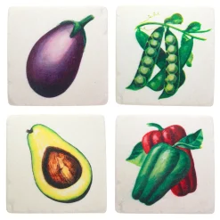 Hot Sass and Belle Vintage Vegetable Coasters - Set of 4