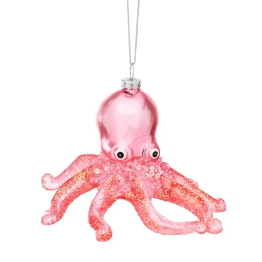 Sass and Belle Wonderland Glitter Octopus Shaped Bauble Pink