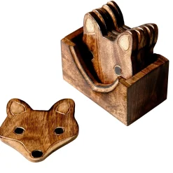 Discount Sass and Belle Wooden Brown Fox Coasters - Set of 6
