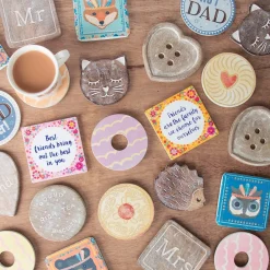 Online Sass and Belle Wooden Brown Heart Coasters - Set of 6
