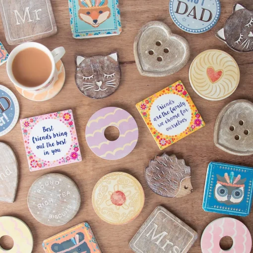 Online Sass and Belle Wooden Brown Heart Coasters - Set of 6